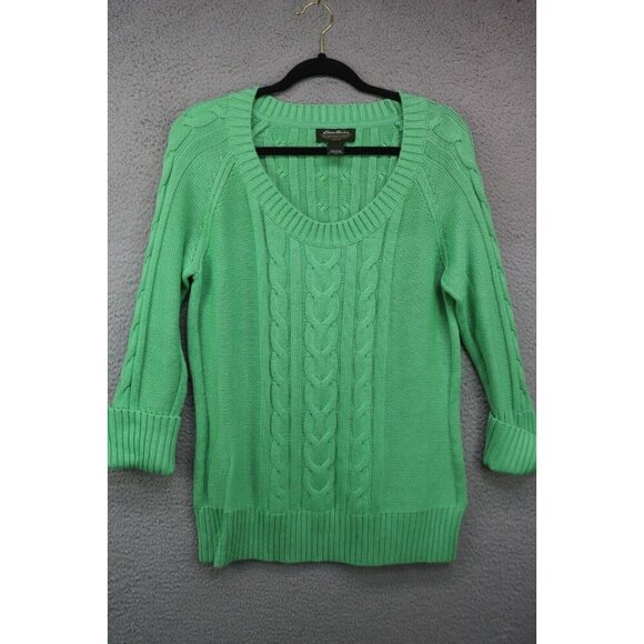 Eddie Bauer Women's Long Sleeve Chunky Cable Knit Fisherman Sweater- XL- Green - Picture 1 of 6